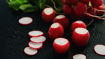 Image showing Small red radish in slices