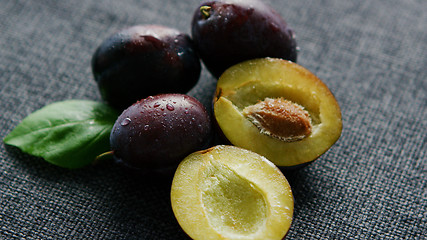 Image showing Delicious juicy plums on napkin