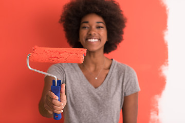 Image showing black woman painting wall