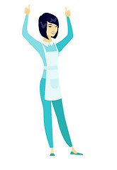 Image showing Cleaner standing with raised arms up.