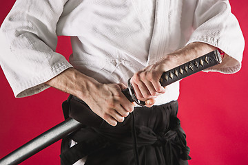 Image showing The young man are training Aikido at studio