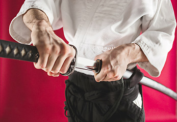 Image showing The young man are training Aikido at studio