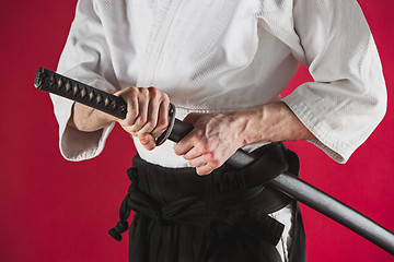 Image showing The young man are training Aikido at studio