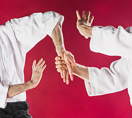 Image showing Two men fighting at Aikido training in martial arts school