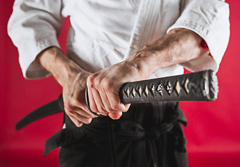 Image showing The young man are training Aikido at studio