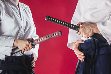 Image showing The two men are training Aikido at studio