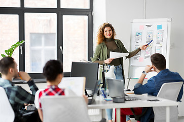 Image showing creative woman showing user interface at office