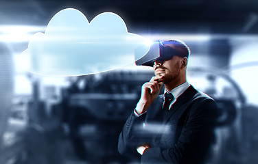 Image showing businessman with virtual reality headset and cloud