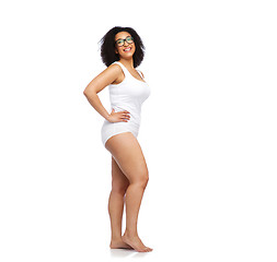 Image showing happy african american woman in white underwear