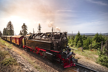 Image showing Steam locomotive driving through beautiful nature