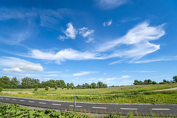 Image showing Countryside landscape with a bicycle path