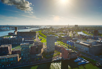 Image showing View of Rotterdam port and Nieuwe Maas river 
