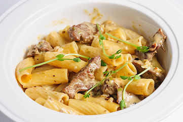 Image showing penne pasta with veal meat