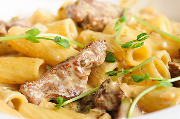 Image showing penne pasta with veal meat