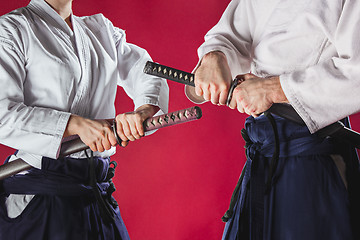 Image showing The two men are training Aikido at studio