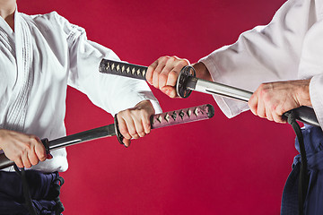 Image showing The two men are training Aikido at studio