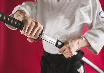 Image showing The young man are training Aikido at studio