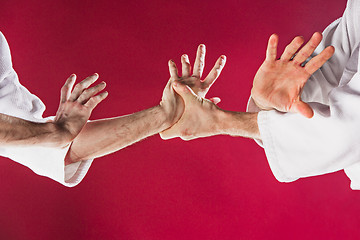 Image showing Two men fighting at Aikido training in martial arts school