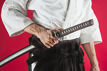 Image showing The young man are training Aikido at studio
