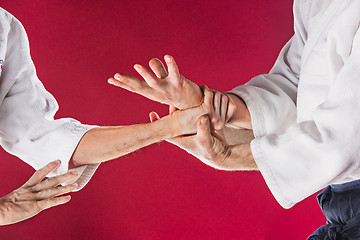 Image showing Two men fighting at Aikido training in martial arts school