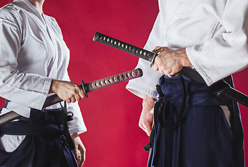 Image showing The two men are training Aikido at studio