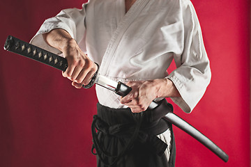 Image showing The young man are training Aikido at studio