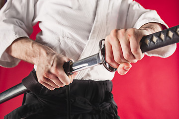 Image showing The young man are training Aikido at studio