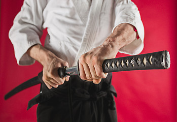 Image showing The young man are training Aikido at studio