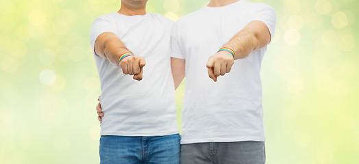 Image showing couple with gay pride rainbow wristbands