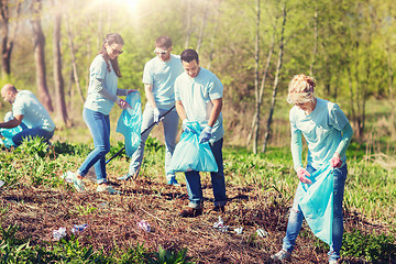 Image showing volunteers with garbage bags cleaning park area