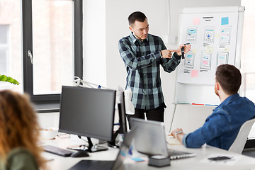 Image showing man showing smart watch to creative team at office