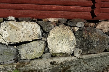 Image showing old masonry in the basement of a wooden house
