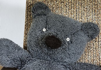 Image showing close-up of old  teddy bear face, eyes of a button