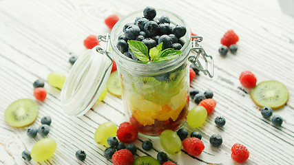 Image showing Jar filled with colorful fruit