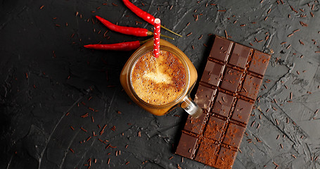 Image showing Chocolate bar with coffee and chili