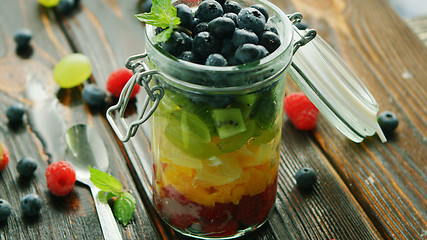 Image showing Fresh fruits in glass jar 