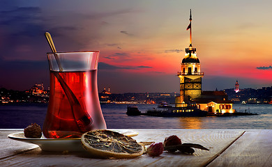 Image showing Turkish tea Maiden Tower