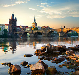 Image showing Charles bridge at sunrise