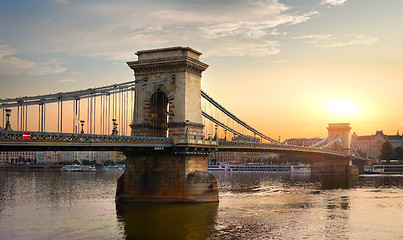 Image showing Chain Bridge and sun