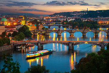 Image showing Illuminated bridges in Prague