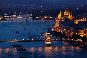 Image showing Budapest Parliament and famous Bridges