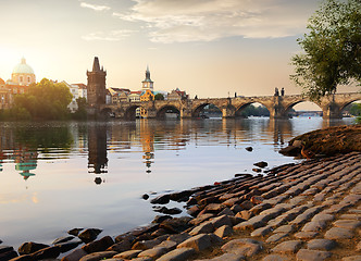 Image showing Charles Bridge at sunrise