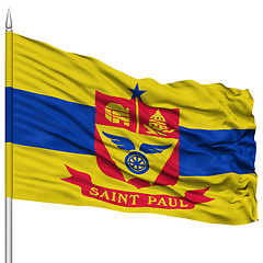 Image showing St Paul Flag on Flagpole, Waving on White Background