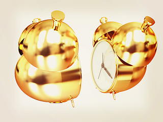 Image showing Old style of Gold Shiny alarm clock. 3d illustration. Vintage st