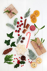 Image showing Christmas Symbols of Food Flora and Gift Boxes