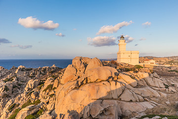 Image showing Lighthouse on granite rock formations at Capo Testa, Sardinia, Italy.