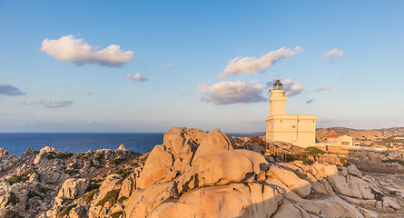 Image showing Lighthouse on granite rock formations at Capo Testa, Sardinia, Italy.