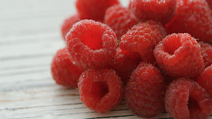 Image showing Closeup heap of raspberries