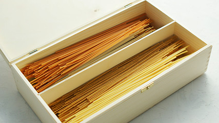 Image showing Raw spaghetti placed in box