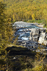 Image showing Abiskojokk. River in autumn in Abisko National Park, Sweden